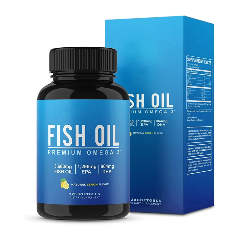 OEM Fish Oil Lemon Flavor Soft Gels Omega 3 + EPA & DHA Brain Heart Joints Skin and Immune Support Burpless Softgels Supplements