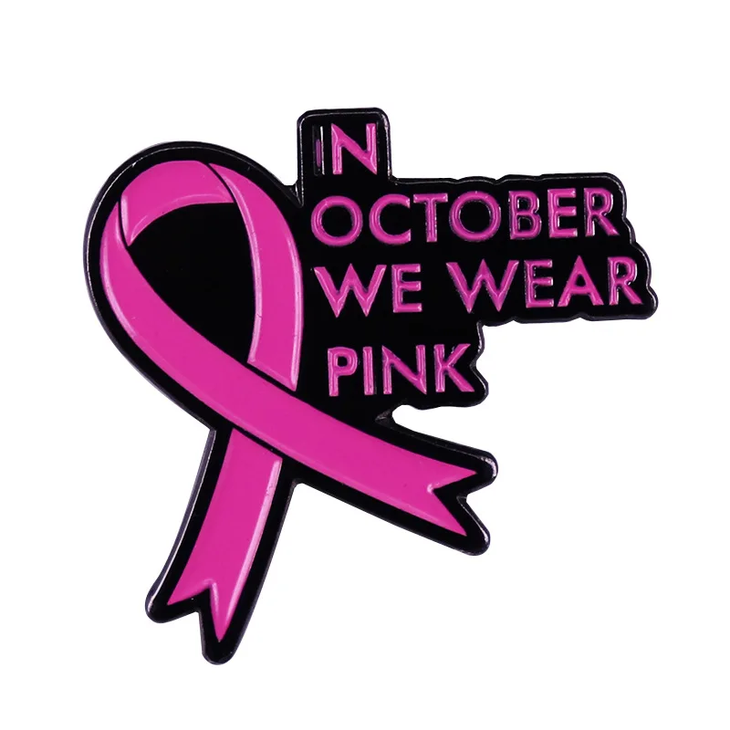Custom October We Wear Pink Pins metal iron stamping soft enamel breast cancer awareness pink ribbon badge