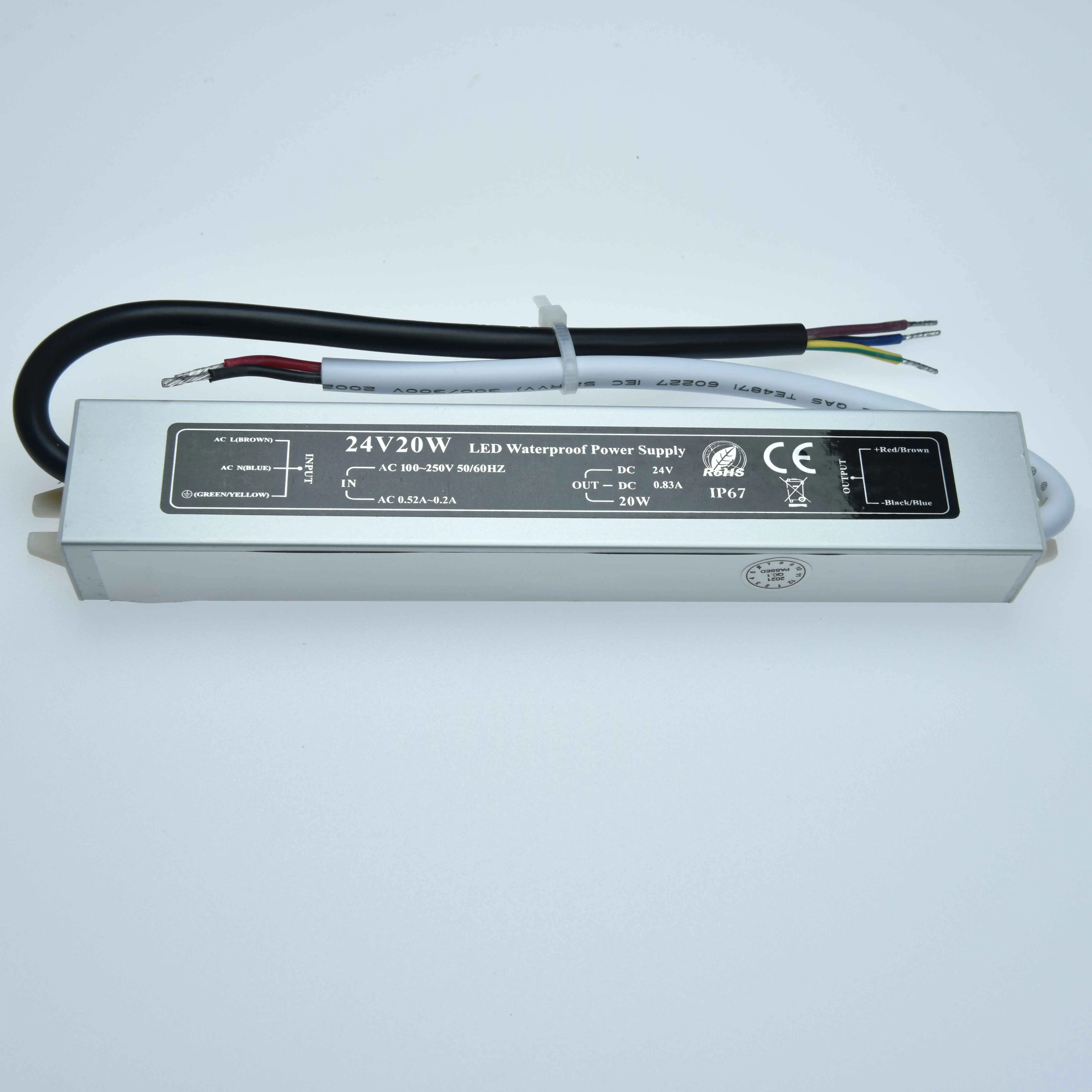 Alu Housing Ultrathin 24V 20W IP67 Waterproof Power Supply Constant Voltage IP67 LED Driver