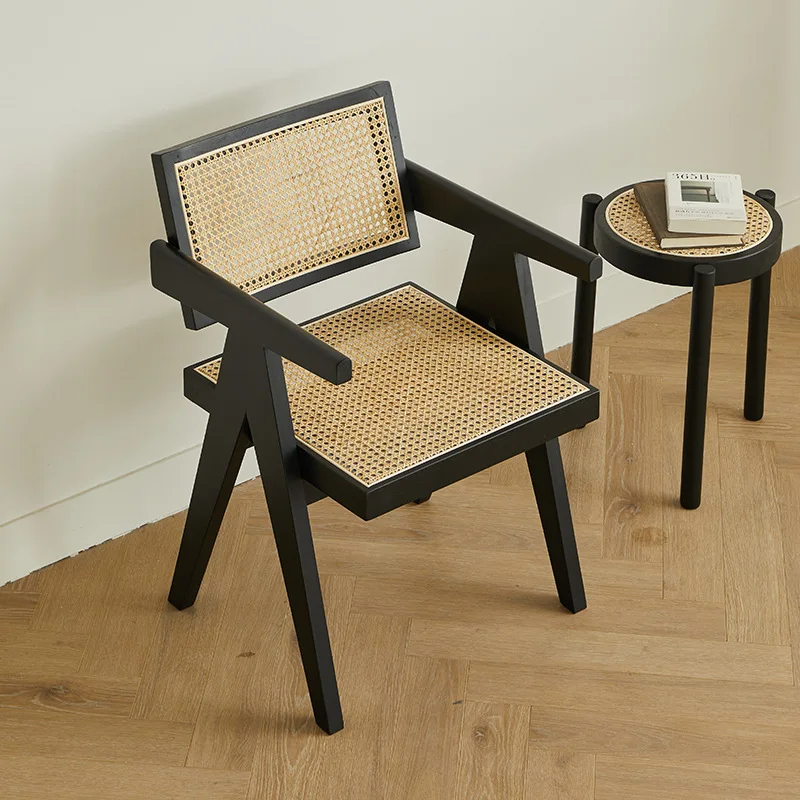 Household solid wood back log armchair simple rattan chair rattan chair home furniture