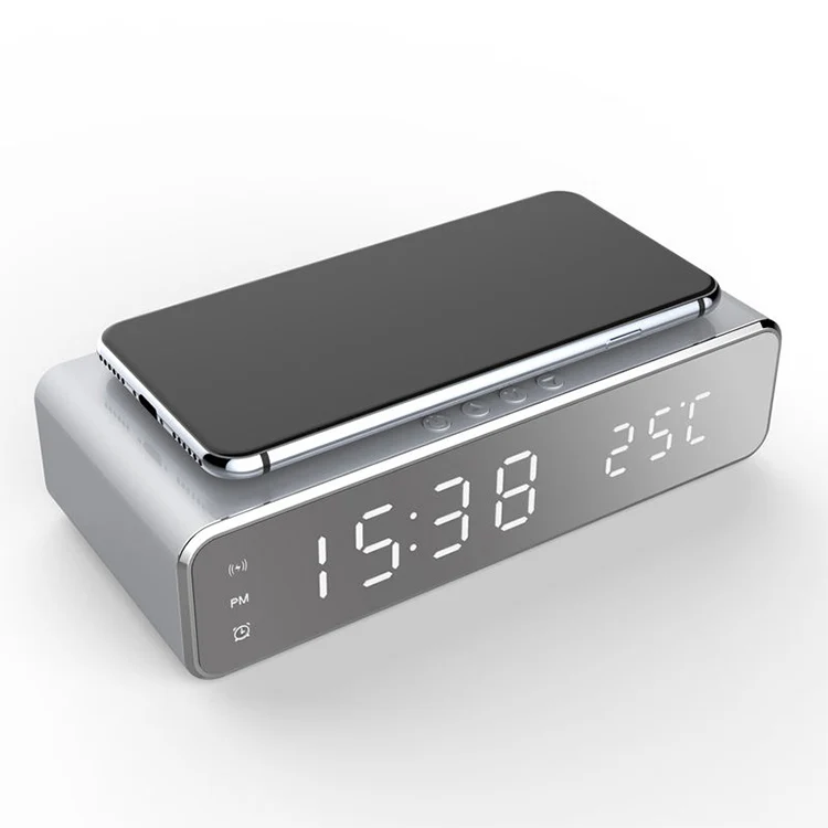 Trending Digital Alarm Clock Wireless Charger FM Radio Desktop Time Temperature Display Clock Smart Alarm Clock Wireless Charger