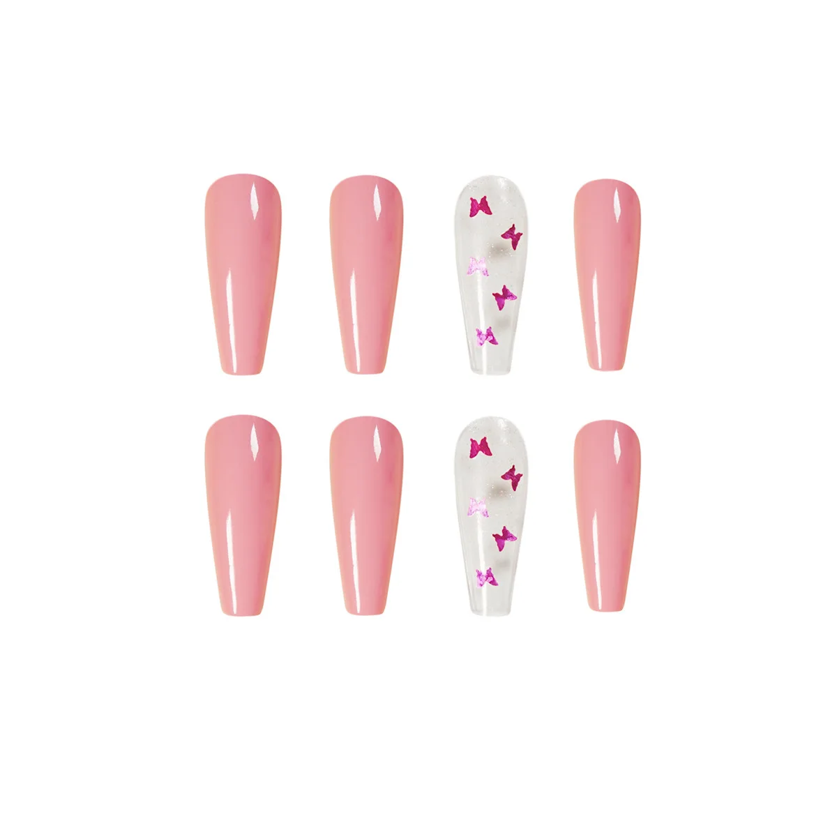 
Nail Art Tips 24 pieces/box Full Cover Ballet Press On Nails Color False Strips Pre-Designs Pink Butterfly Coffin Nails 