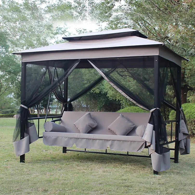 Best quality Garden Furniture 3 Person Outdoor Patio Swing Chair Bed Gazebo With Swing Mosquito Net