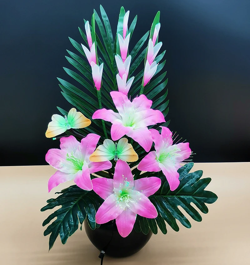 2024 Christmas Decoration Led Flowers Lights Handmade Silk Flower Table Fiber Optic Flower Lamp