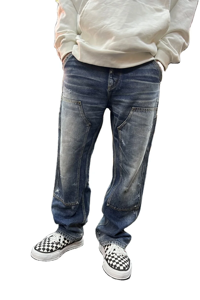 Custom High quality vintage heavy wash distressed ripped CARPENTER FLARED JEANS