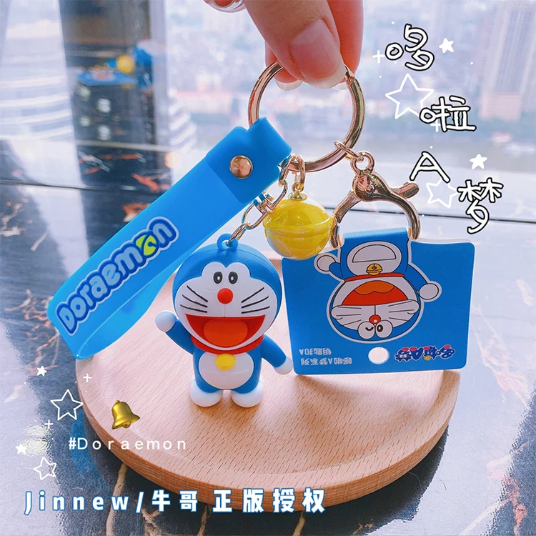 Hot Selling Cute Doraemon Doll 3D Soft Pvc Rubber Keychain Cartoon Silicone Jingle Cat Doraemon Keychain