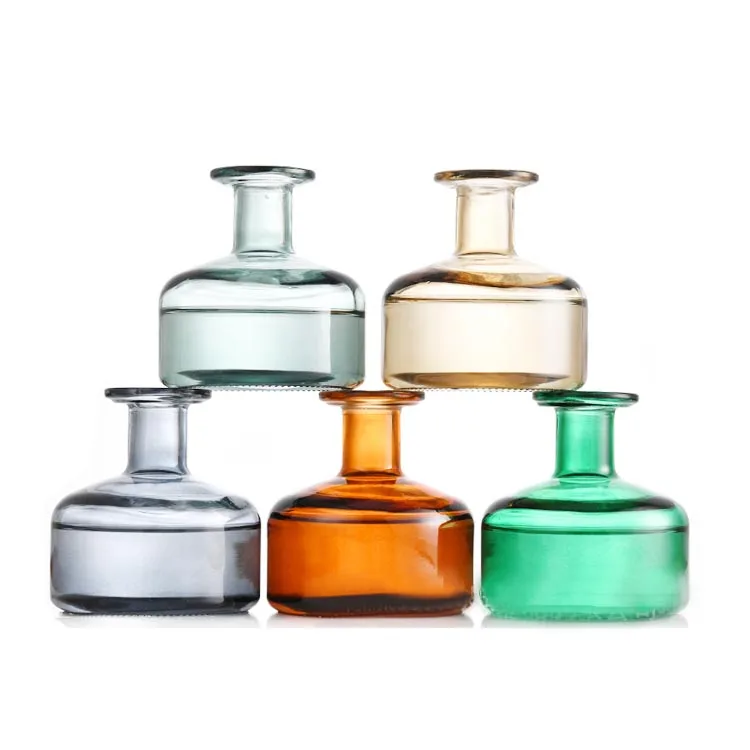 Wholesale Nordic Home Decoration Glass Bottles Reed Diffuser Round Empty Painting Colored Glass Bottles for Party