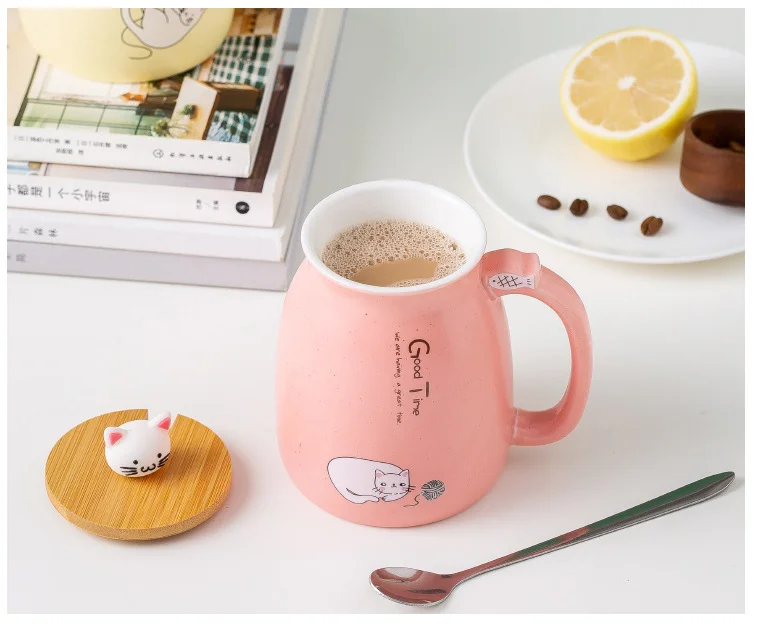 Китайское производство, японские свежие кружки с мультяшным котом для домашнего использования, милые керамические кружки с половниками для офиса, для мужчин и женщин, Лидер продаж