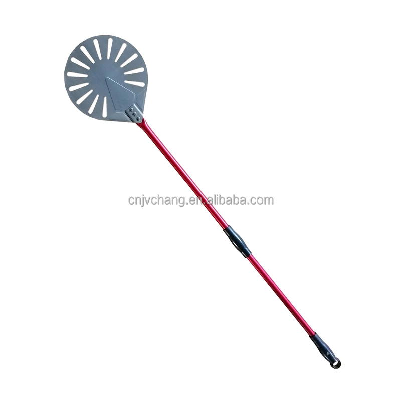 Perforated Hard Anodized Aluminum Round Pizza Turning Peel Rotating Pizza Shovel With Long Red Handle Oven Baking Tools