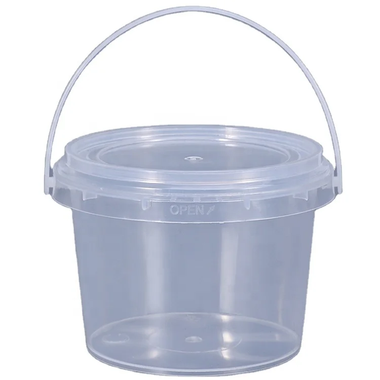 GTG Custom logo printed disposable 32 oz 1000 ml Fruit Bucket Takeaway fruit PP plastic cup buckets with handle and lid