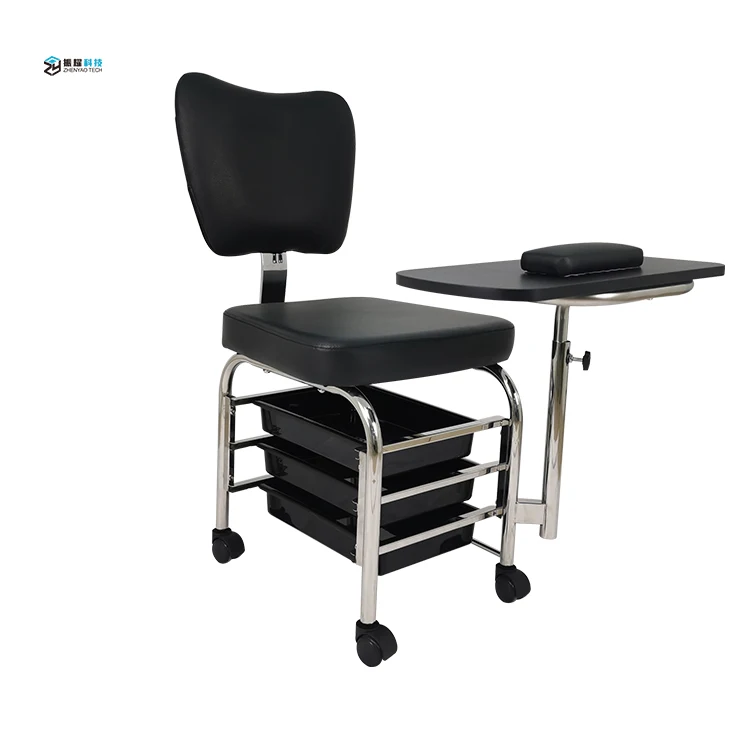 Factory Wholesale Moveable Pedicure Manicure Trolley Chair Black Beauty Salon Storage Cart Manicure Chair And Table