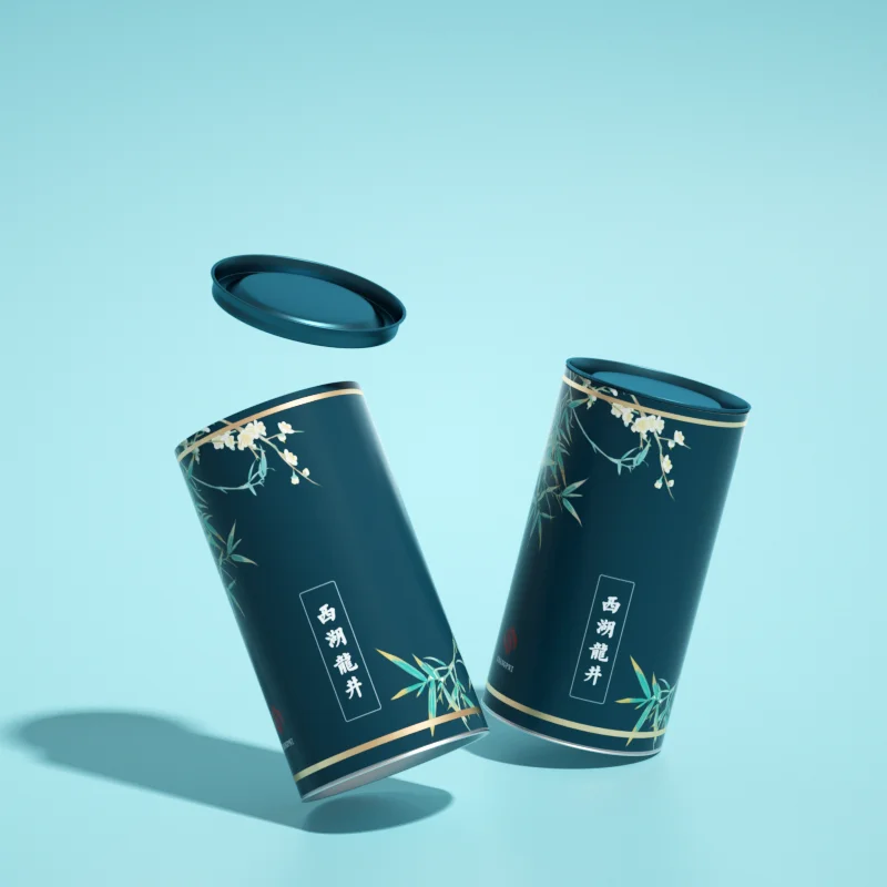 Food Grade Blue Colour Glossy Tea Coffee Cardboard container Package Can With Inner Lid Cookie Biscuits Gift Tin Cylindrical Box