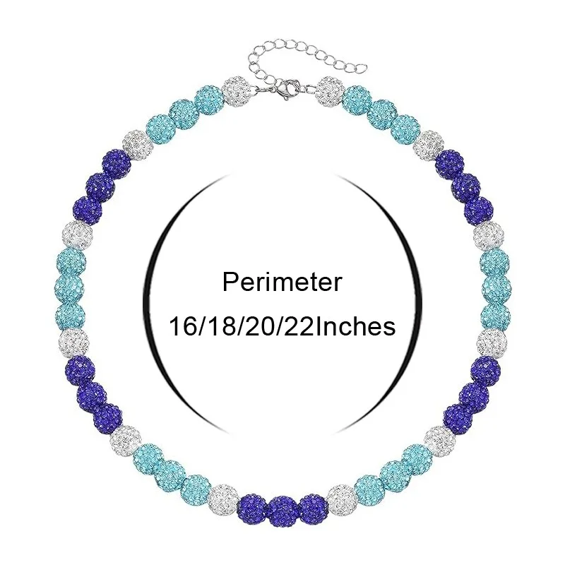 Colorful Rhinestone Round Beaded Baseball Athlete Bling Ice Collection Bead Chain Stylish Sports Crystal Beads Necklace for Mens