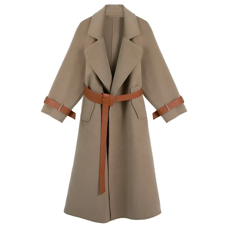 Low Price Women Cashmere Coats Casual Wool Trench Coat With Elegant Belt