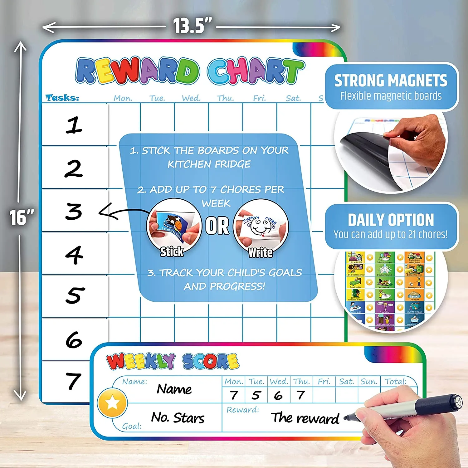 Customizable Chores Dry Erase Large Magnetic Reward Chart for Kids