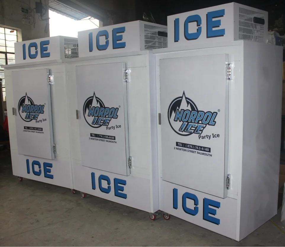 Cold Wall Ice Freezer Box for gas station Solid Door Or Glass Door Cold Storage Ice Box for Supermarket Use