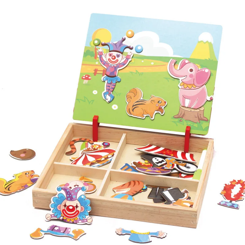 Hot Selling Wooden Dress up Puzzle Box Toys For Children Multifunctional Learning DIY Educational Creative Magnetic 3d Puzzle