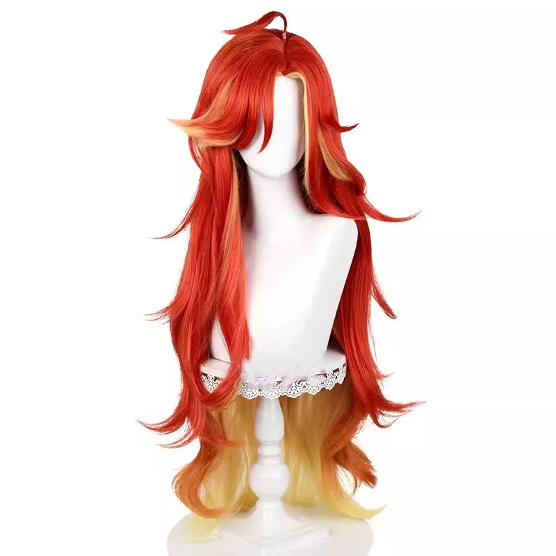 Wholesale Genshin Impact Cosplay 100cm Long Curly Red Blonde Mixed Pyro Archon Mavuika Wig Synthetic Anime Cosplay Wig