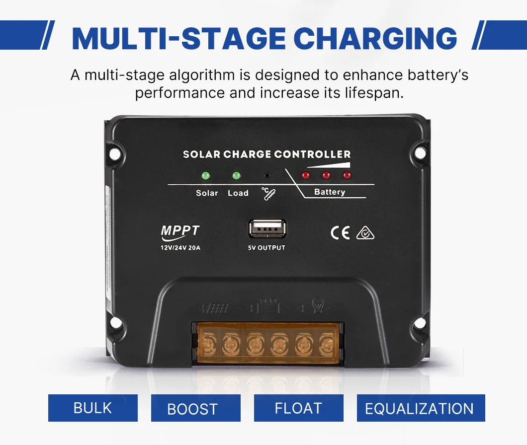 12V/24V 20A Regulator USB Port MPPT Solar Charge Controller
