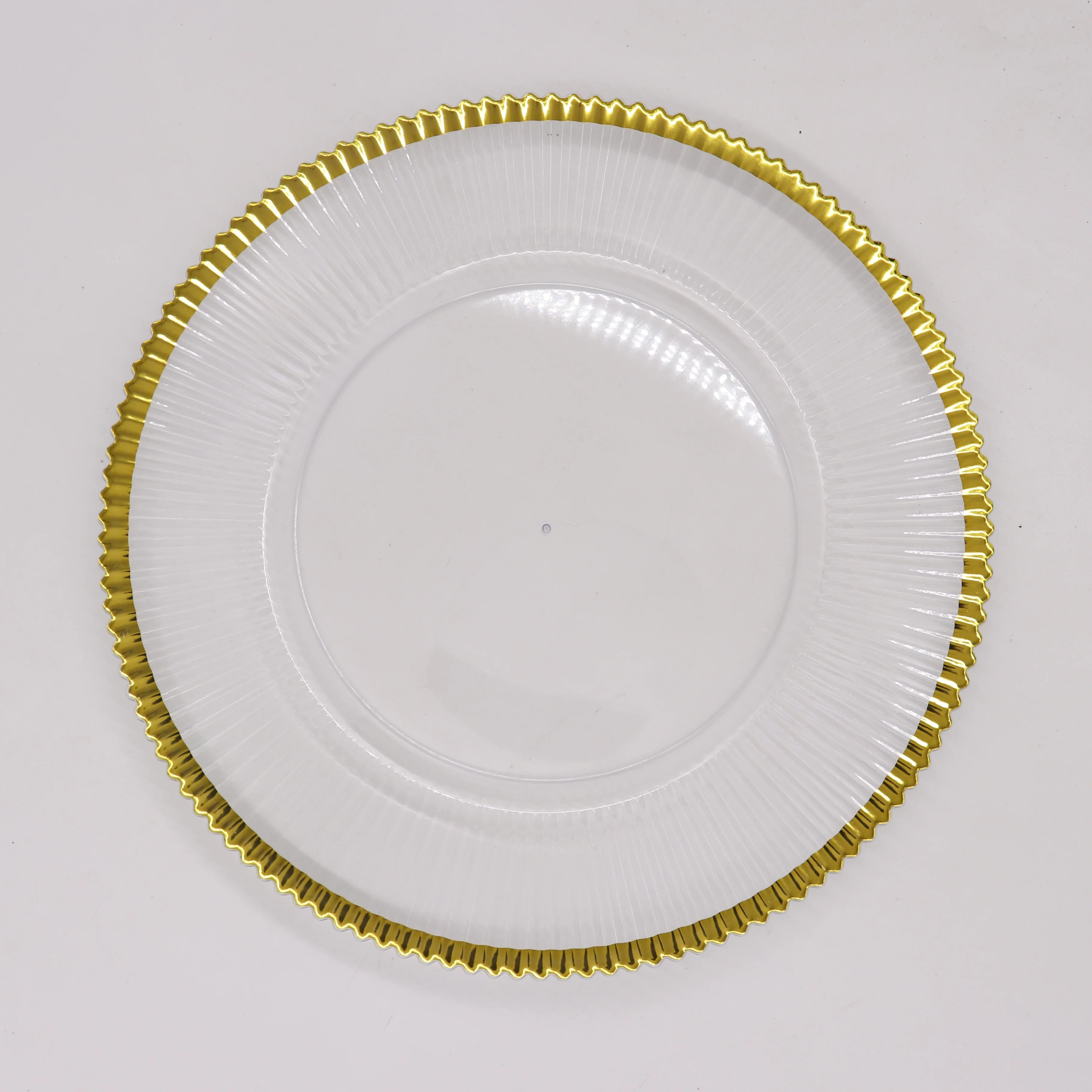 Custom Tabletop Round Clear Plastic Plate Festival Snack Serving with Gold Bead and Gold Line Edge