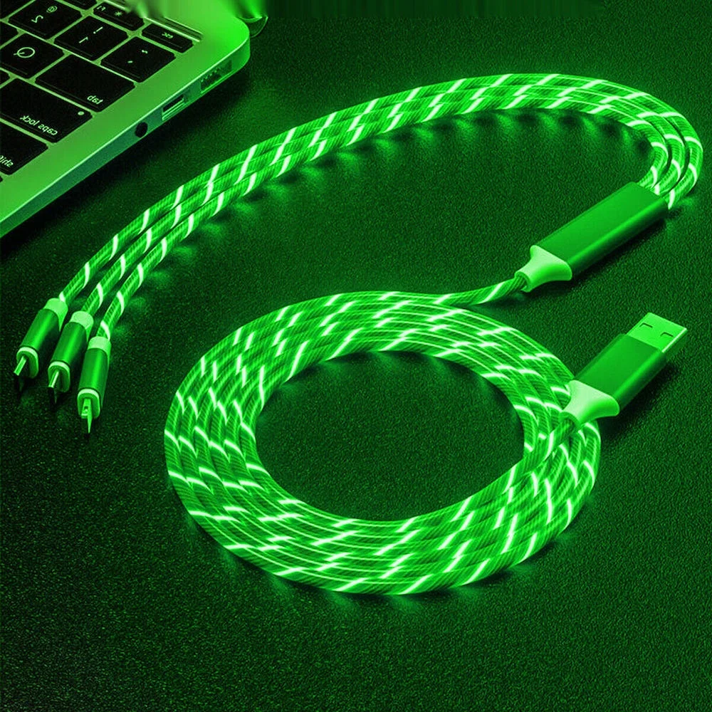 3 in 1 LED Flowing Light Up Charger Cable USB Cord for iPhone Android Type C