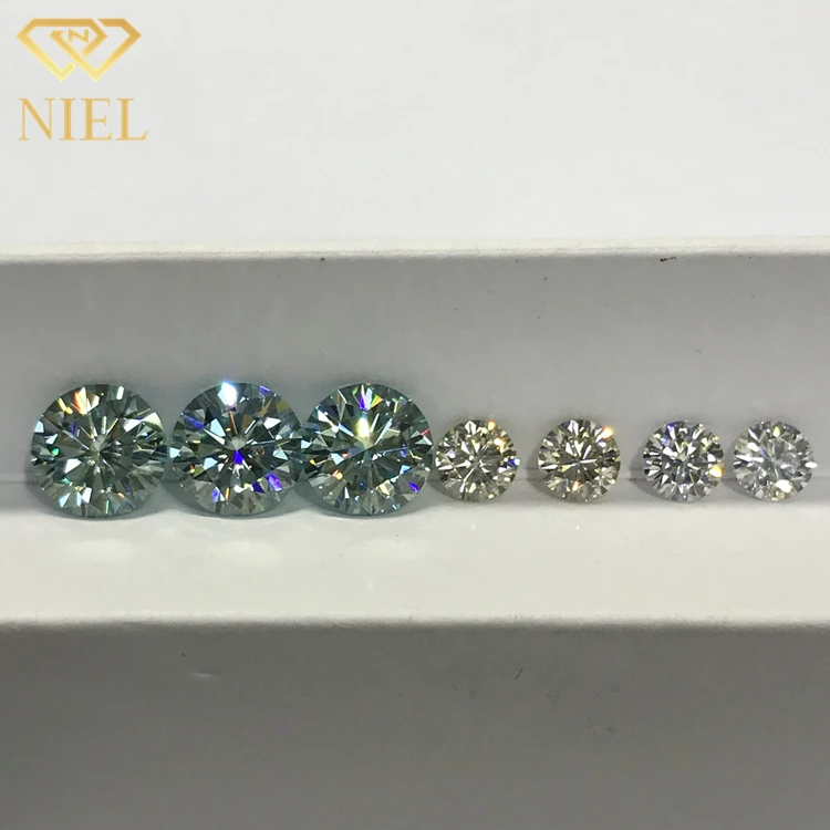 Champagne Blue Synthetic (lab Created) Round Brilliant Cut Color Play or Fire Precis Pedras Moissanite