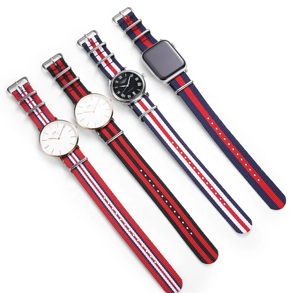 OEM Custom 12mm 14mm 16mm 18mm 20mm 22mm 24mm Striped  Strap Nylon Watch Band