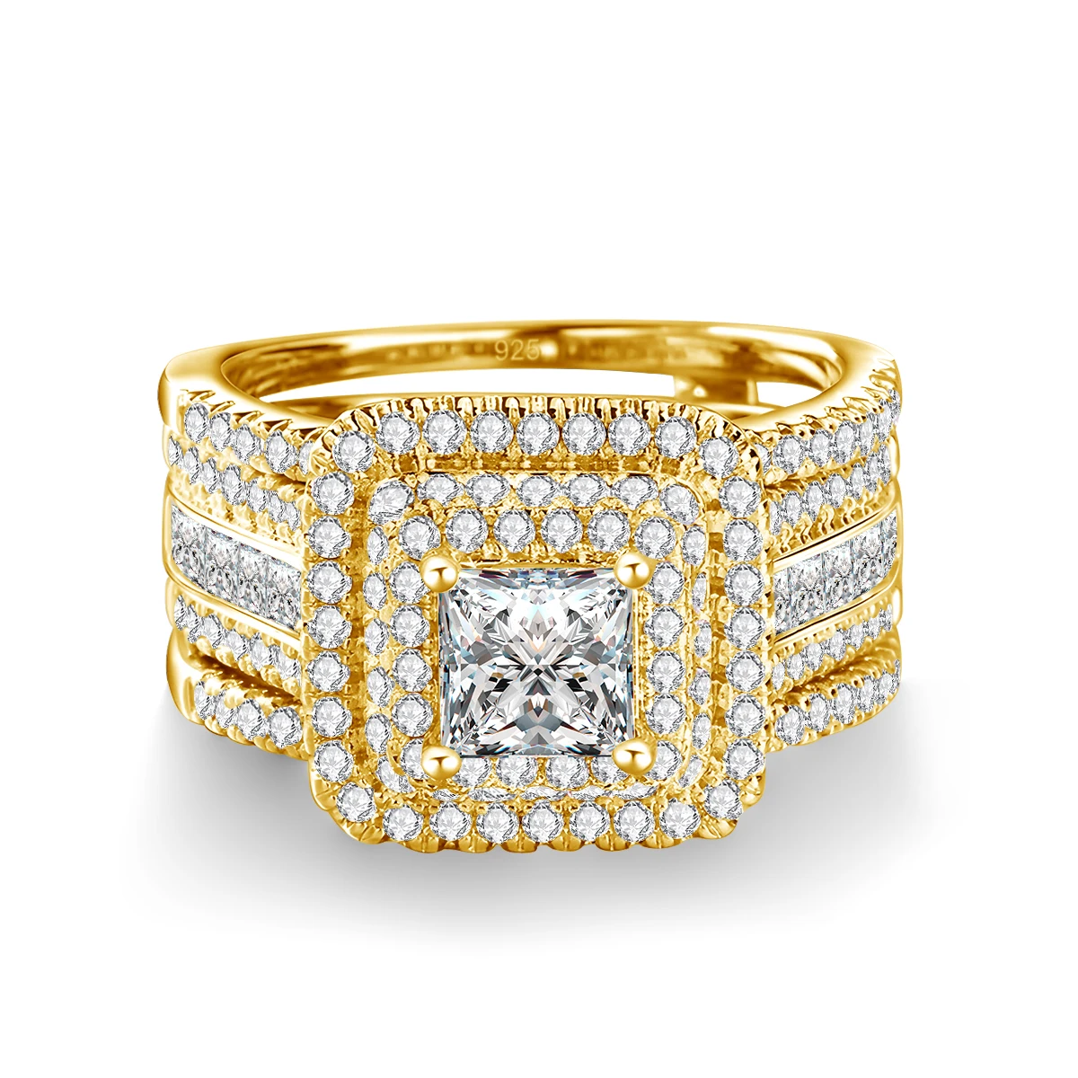 Luxury Jewelry Wedding Moissanite Diamond 925 Sterling Silver Ring Set Woman Bijoux Engagement Statement Diamond Rings For Women