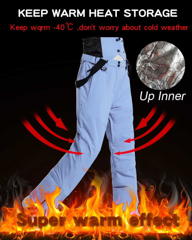 High Quality Men Women Ski Pants -30 Degree Outdoor Windproof Waterproof Warm Snow Trousers Winter Ski Snowboarding Pants