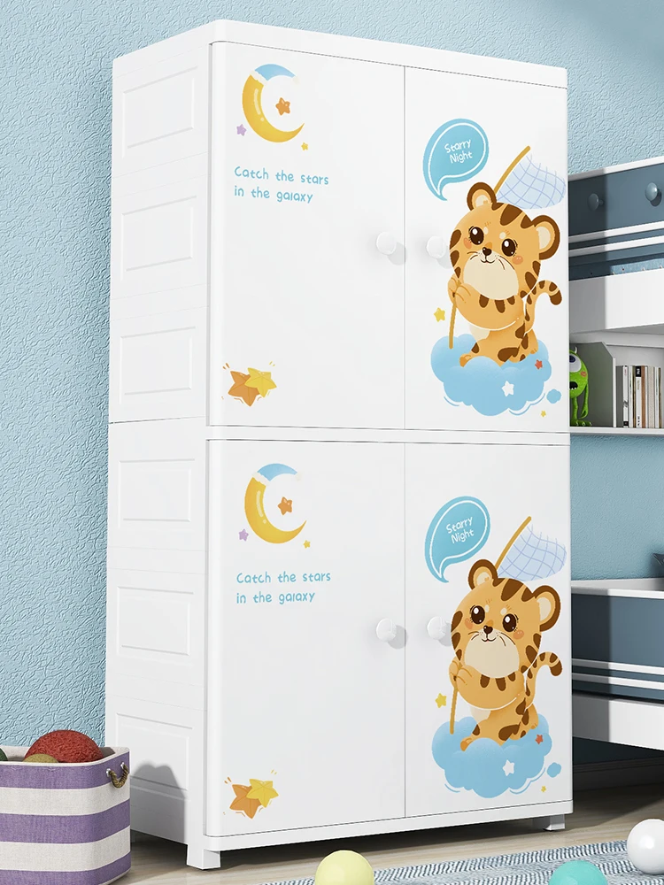 Haogle 3 Layer  Double Door Other Baby Supplies Little Tiger Pattern Storage Drawer Portable Kid Clothes Cabinet Wardrobes