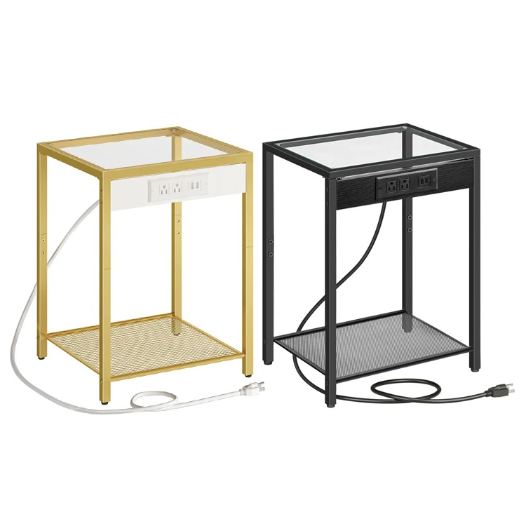 Wholesale Modern Metal and Glass Side Tables, HOOBRO Brand Glass Top End Table with Metal Frame, Luxury Glass Accent Lamp Table
