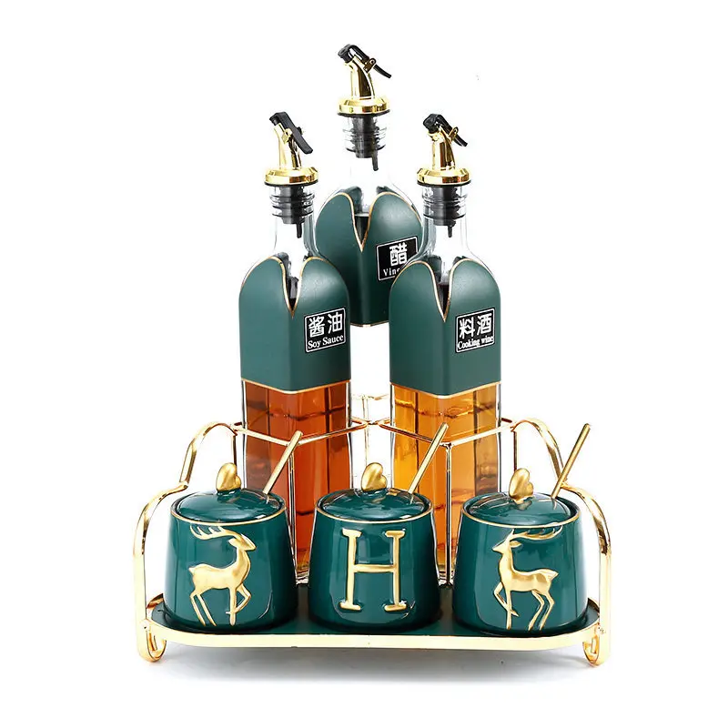 Kitchen Luxury Ceramic Spice Jar Set Salt Sugar Pepper Seasoning Pot Ceramic Seasoning Storage Box With Olive Oil Bottle