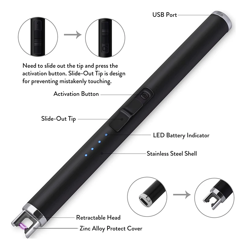 Windproof Flameless Electronic rechargeable Lighters Plasma Arc Rechargeable Electric Usb Candle Lighter