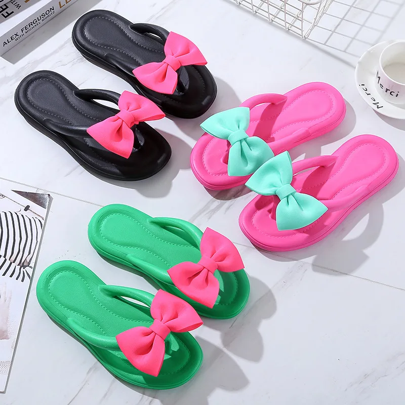 New Bow Flip-flops Cute Fairy Sandals Step On The Cloud Home Beach Anti-slip Slippers