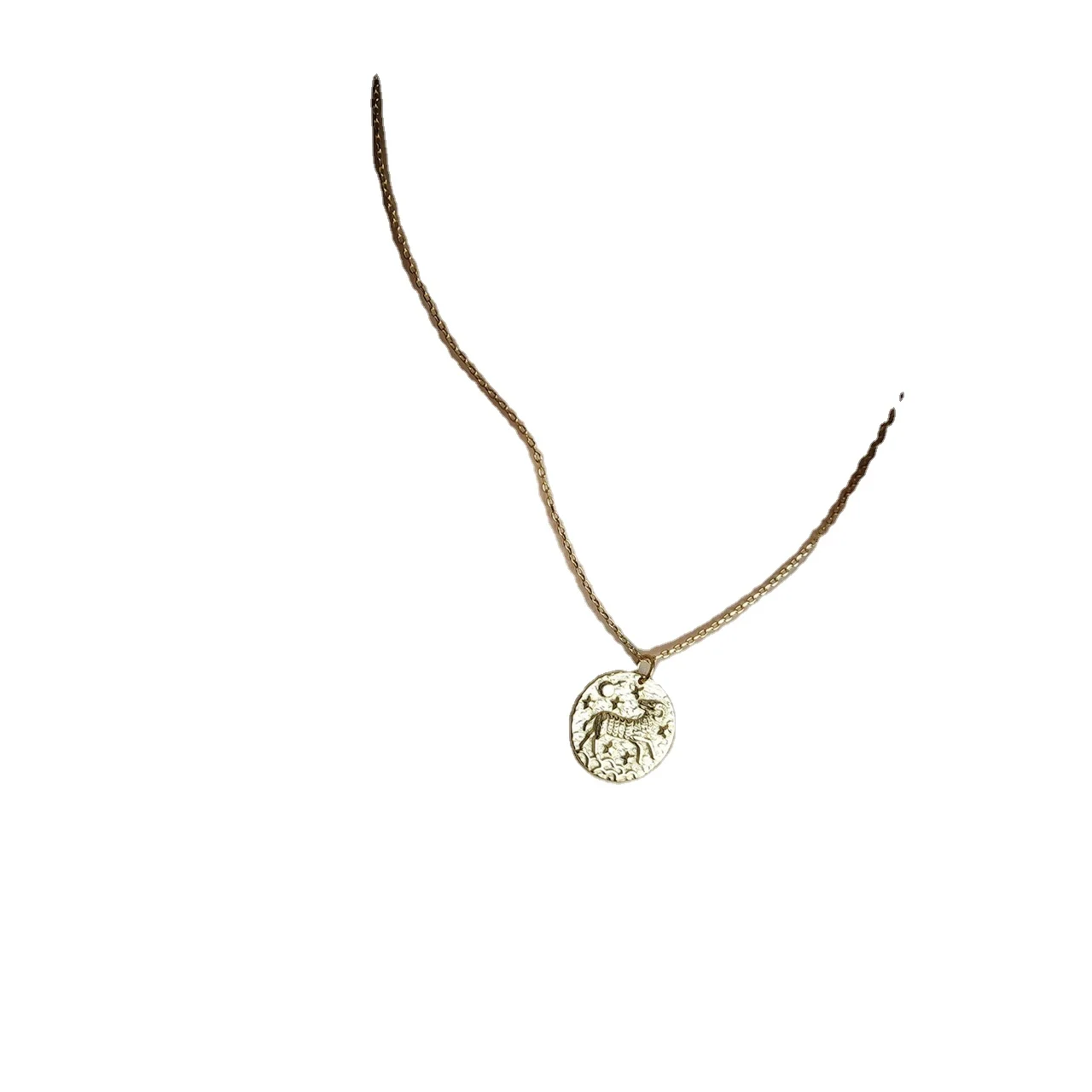 Rainbowking INS 925 sterling silver ins fashion embossed dream baroque capricorn women gold coin necklace