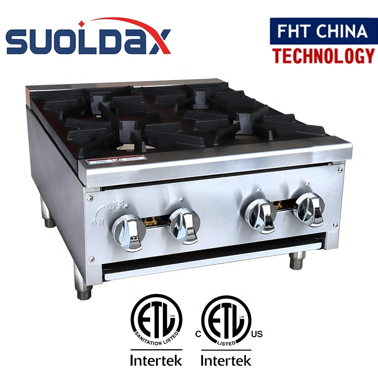 Suoldax FHT-CHINA ETL Certificate Commercial Kitchen Equipment Cooker 4 Burner Gas Countertop Range Stove / Hot Plate