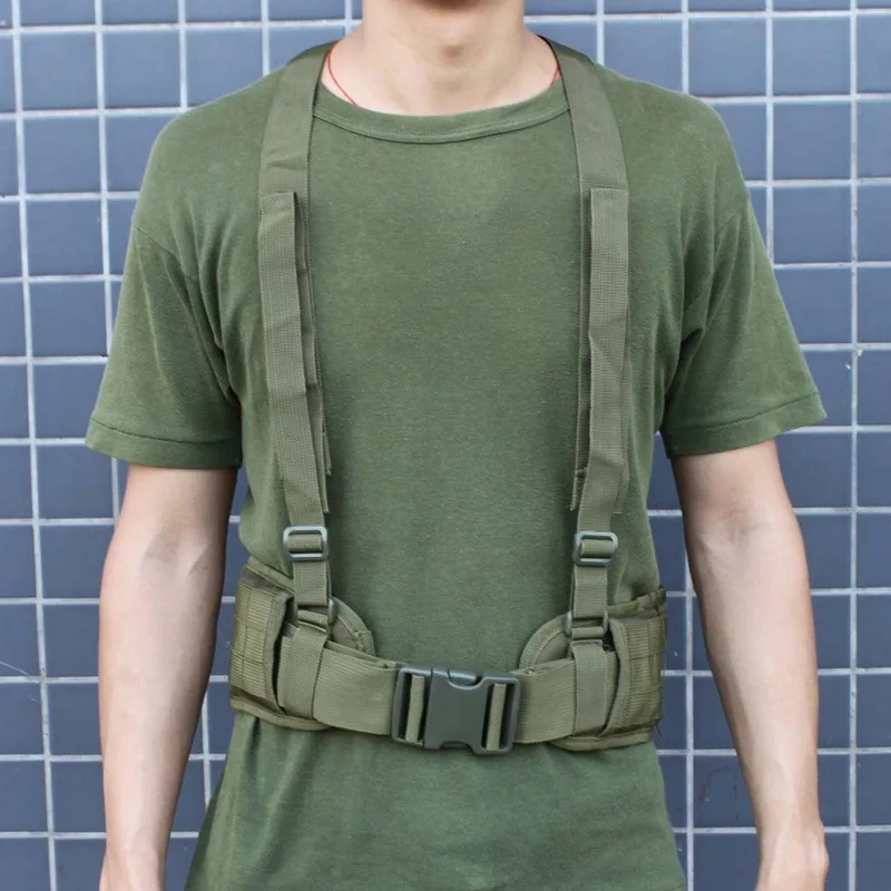 MOLLE Battle Belt w/ Suspenders CAMO Adjustable Functional Tactical Chest Harness belt