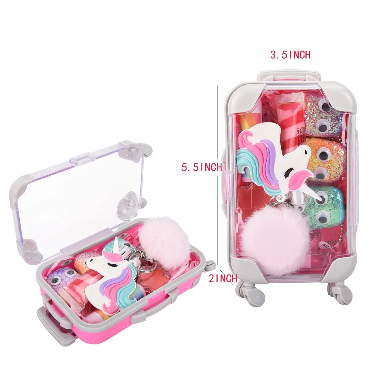 Glitter toy for kids care set with suitcase fruity flavors lip gloss wholesale bulk
