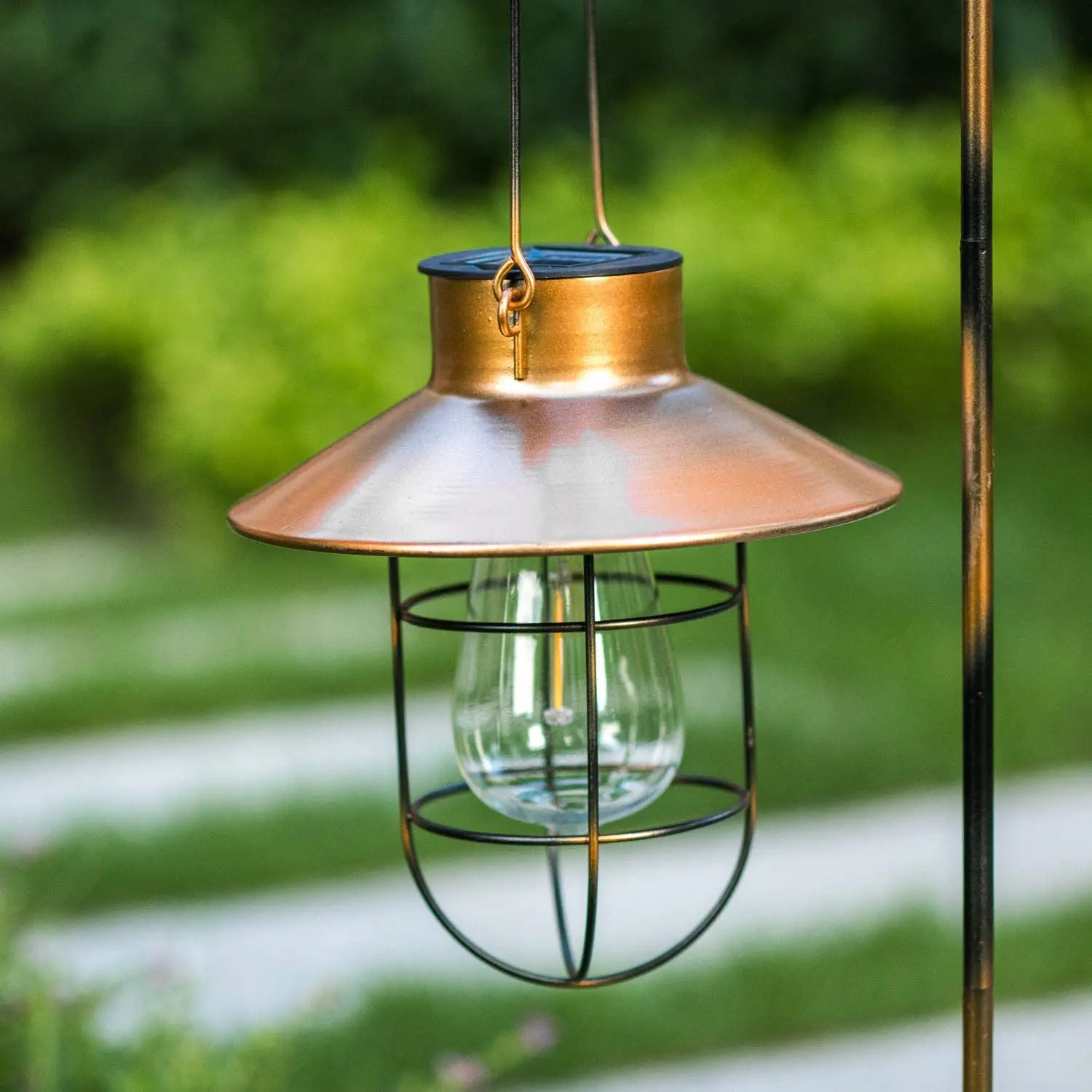Garden Ornaments Landscape Garden Edging Solar Wrought Iron Tungsten Bulb Edison Retro Disc Hanging Lamp