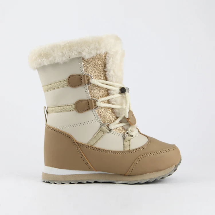 Детские теплые меховые зимние ботинки со шнуровкой, обувь для детей и детей