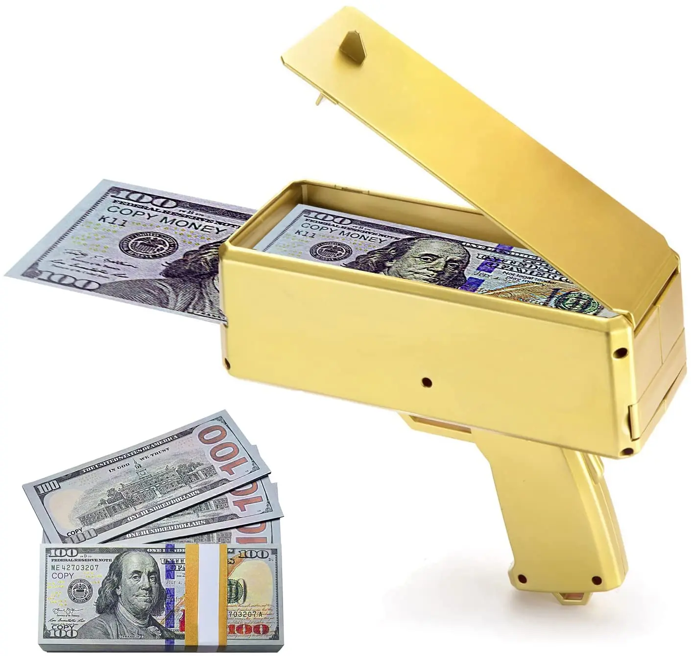 Super Paper Playing Money Gun Make it Rain Handheld Cash GunDispenser Money Shooter with 100 Pcs Dollars  Fake Bill  Play Money