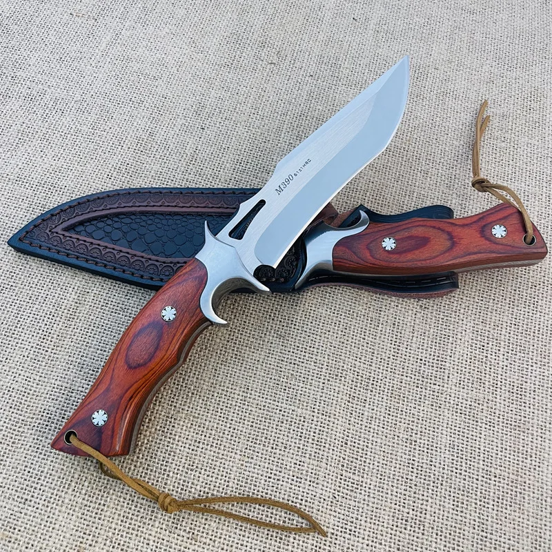 Pro эксклюзивный стальной нож с фиксированным лезвием M390 полированный охотничий деревянной ручкой Походный кожаной оболочкой