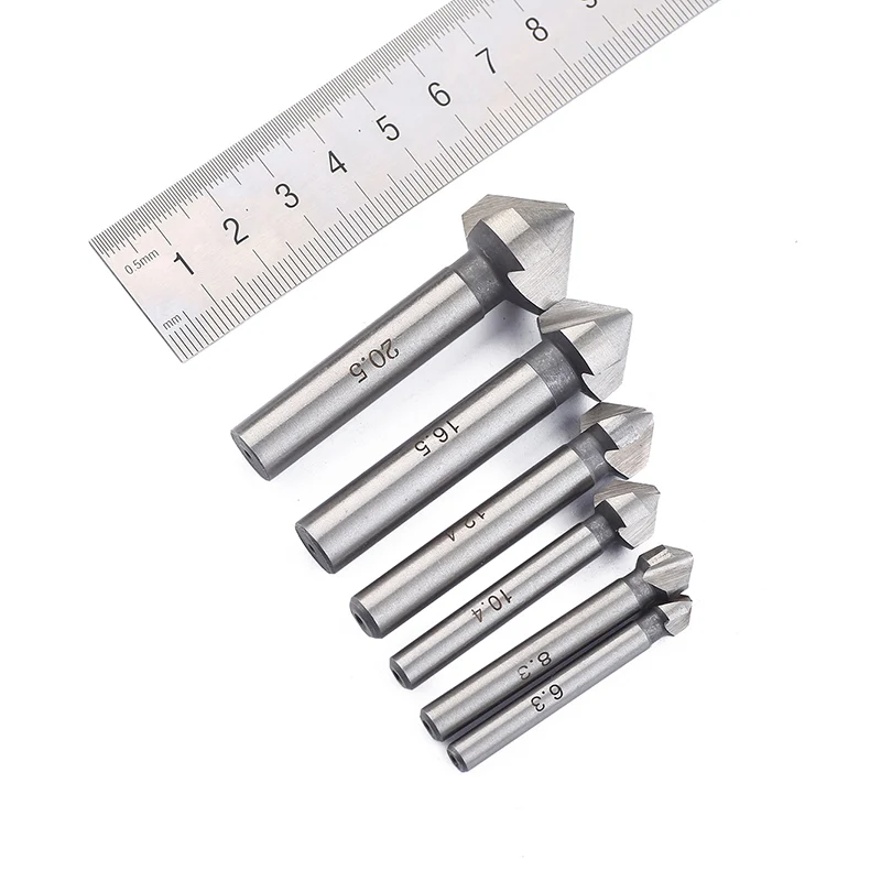 6pcs 3 Flute 90 degree HSS chamfer chamfering cutter end mill tool countersink drill bit set 6.3-20.5MM
