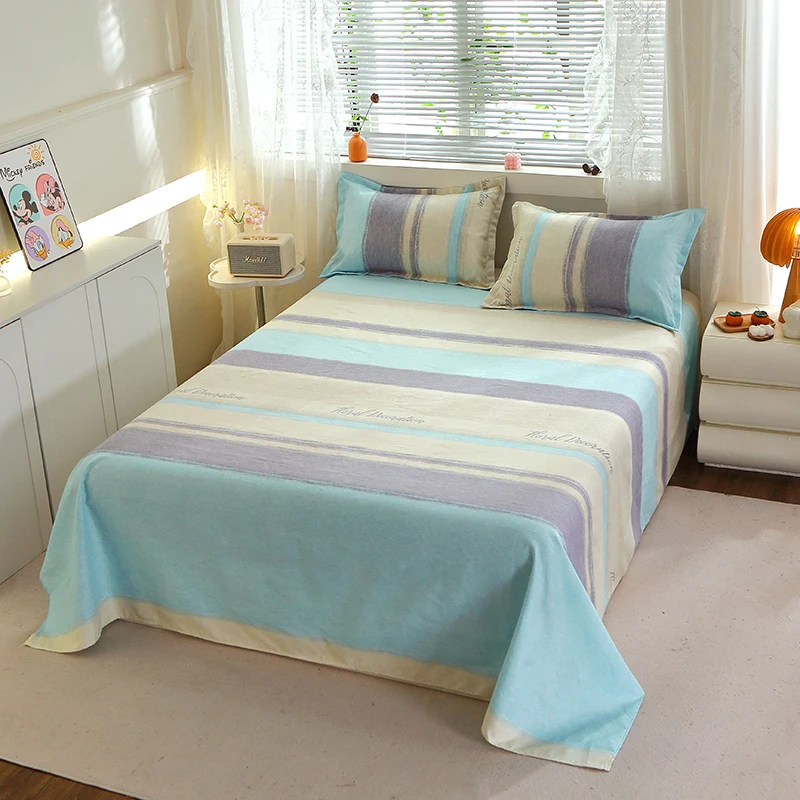 Factory High Quality Wholesale Custom Brushed 3 pcs Pink Blue Microfiber Printed Stripe Flat Sheet Bedsheet Set