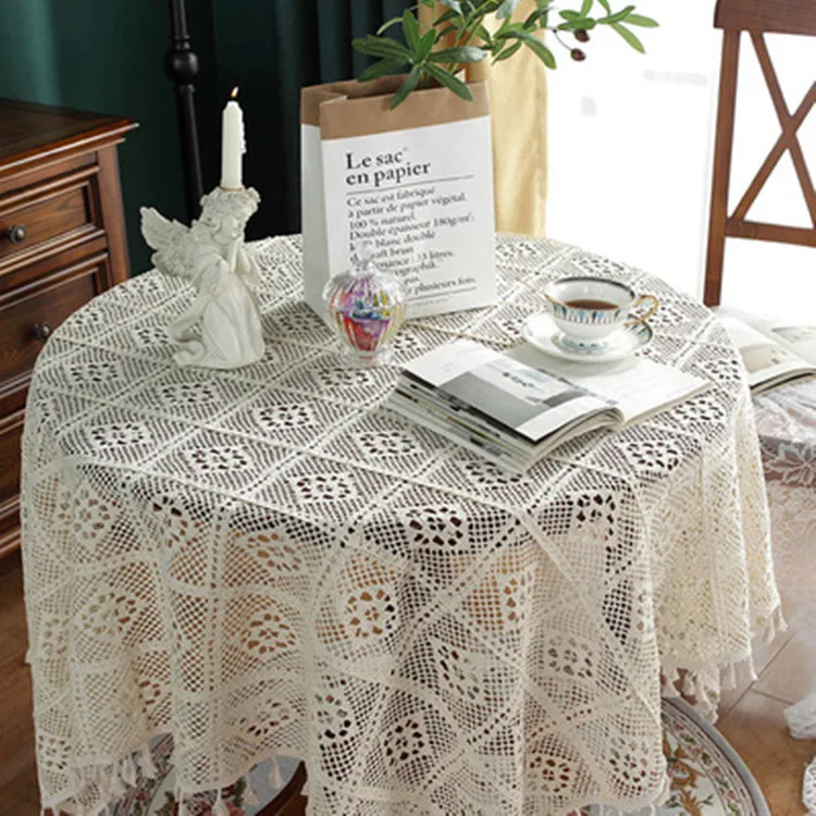 Wholesale Table Cover Lace Cotton Party White Tablecloths,Custom Round Wedding Table Cloth