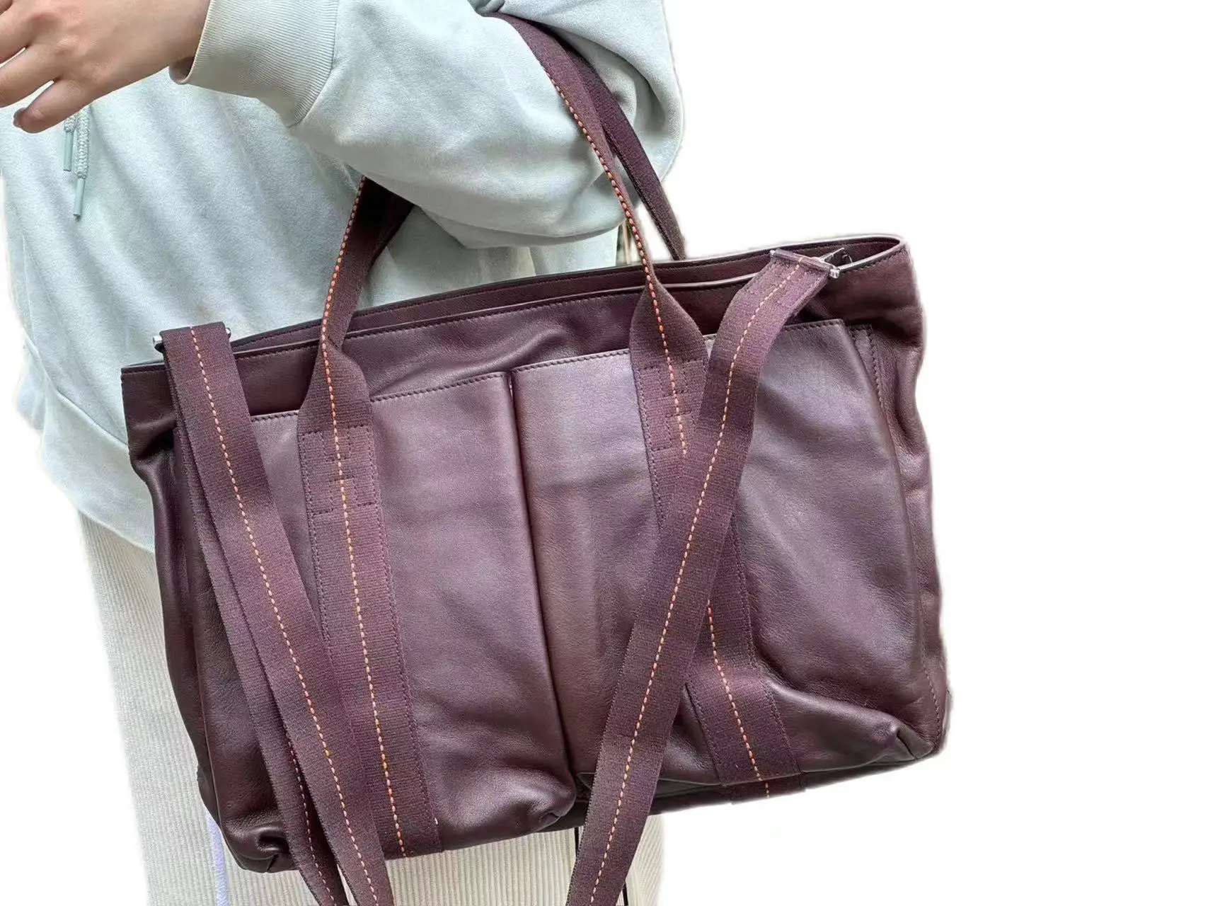 Unisex Cowhide Fashion Shoulder Tote Bag Handmade Real Cowhide Leather Special Clearance on Trend Back Pack for Men and Women