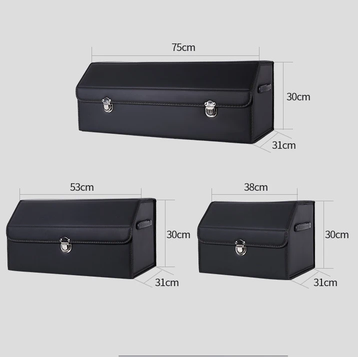 Luxury 2 Layers Leather Surface Adjustable Folding Suv Car Trunk Organizer Box With Metal Buckle