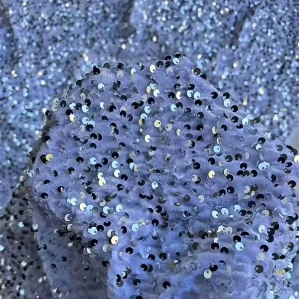 Hot selling high quality china wholesale 3d embroidery shiny multicolor sequin on stretch velvet fabric for dress
