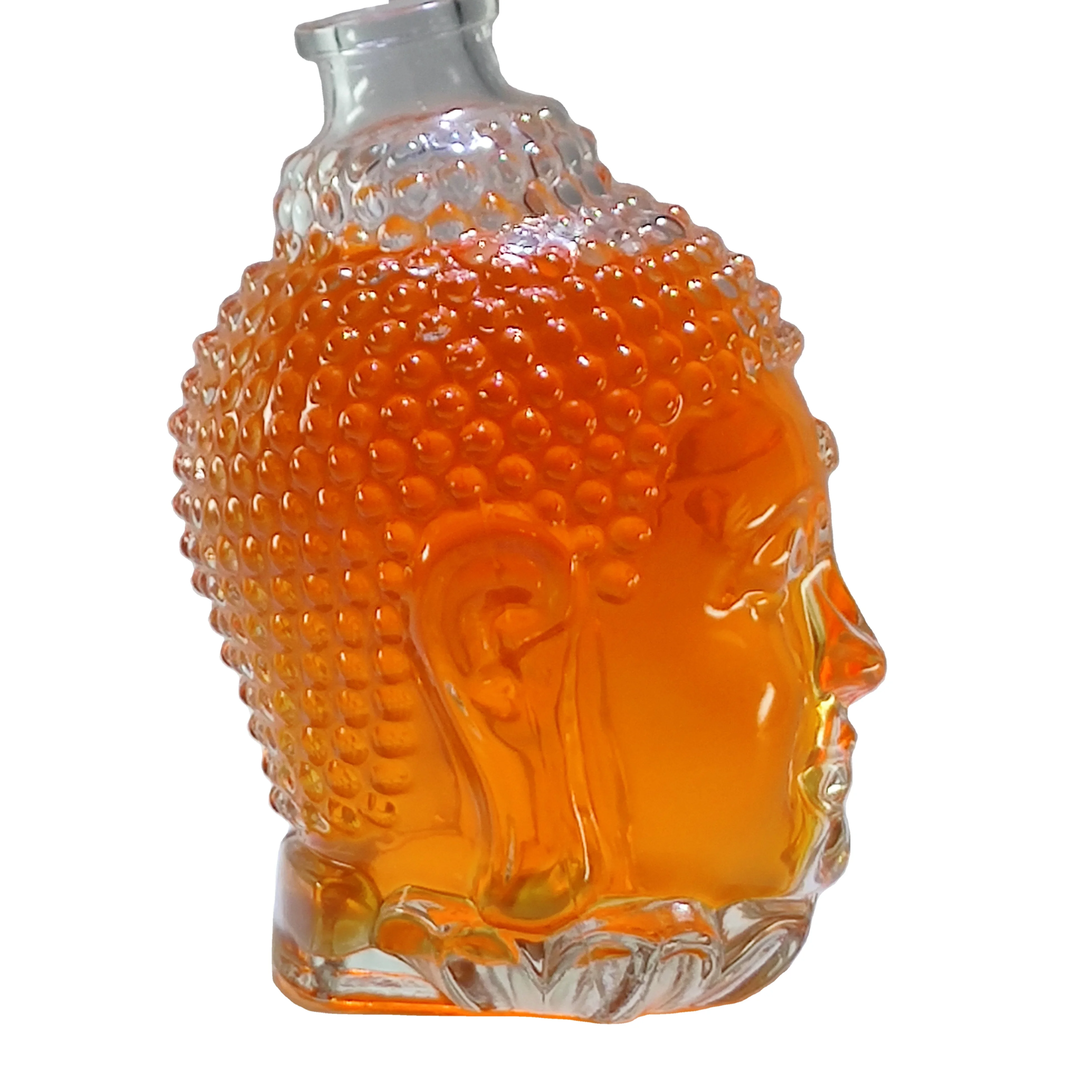 Cheap modern clear Empty unique Buddha head shaped glass wine  bottles goods from china