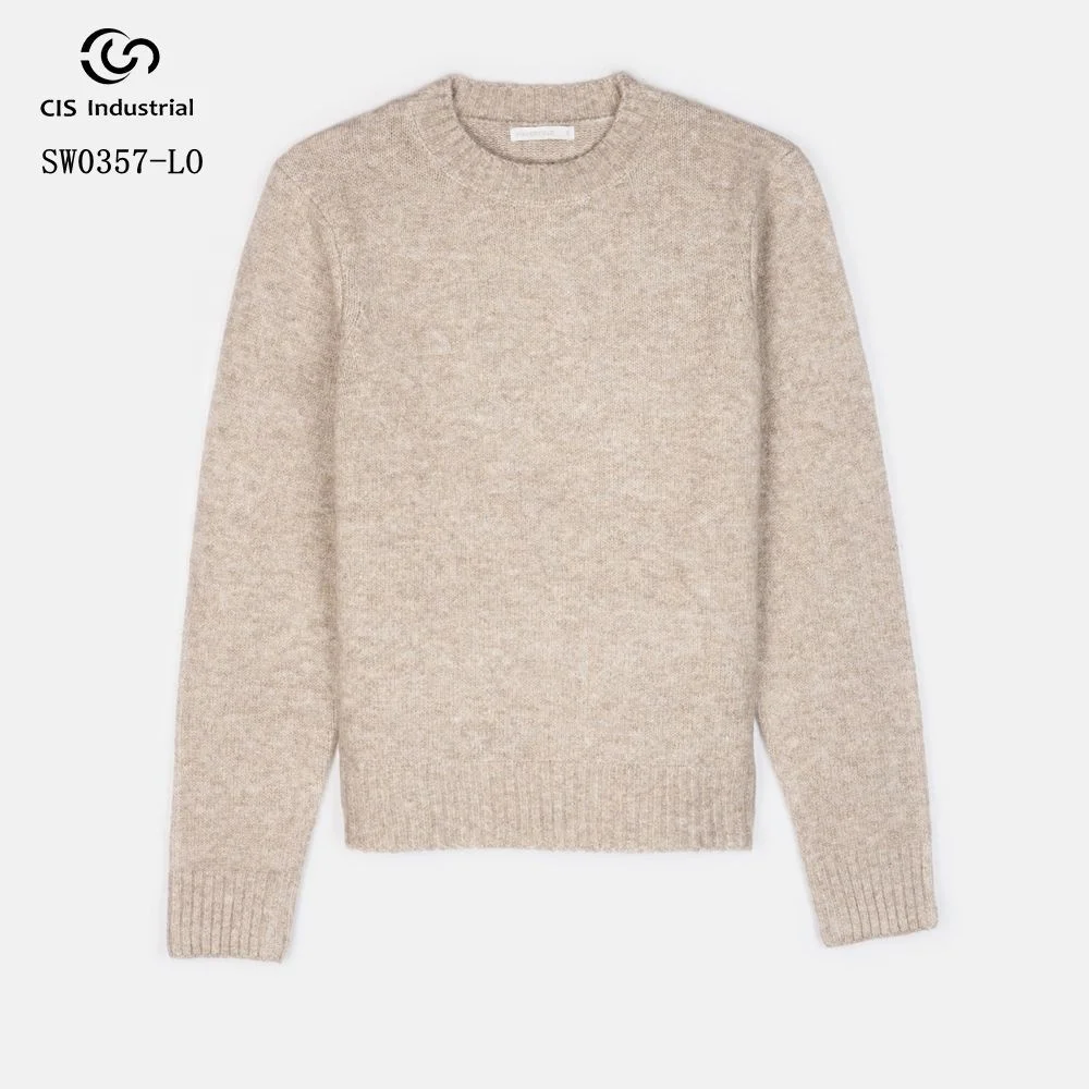 Custom jacquard casual ladies knitted sweater pullover round neck cotton poly core spun yarn loose knitwear